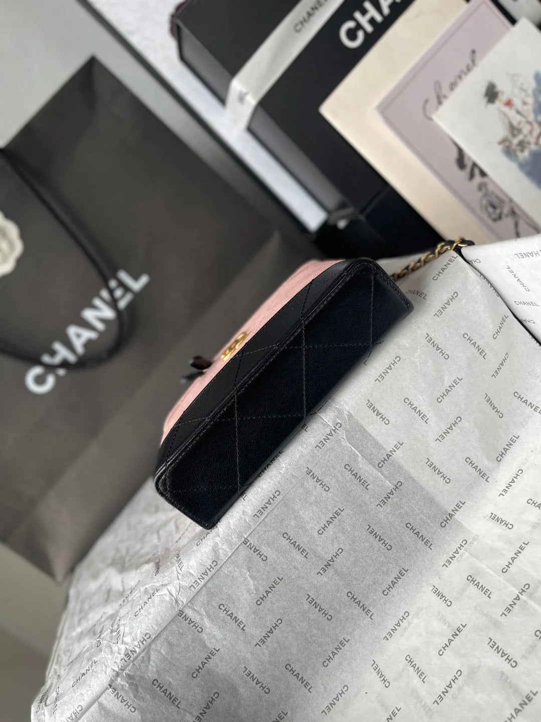 Chanel 2026 Vanity Bag 19.5cm Pink mix Black Suede Leather