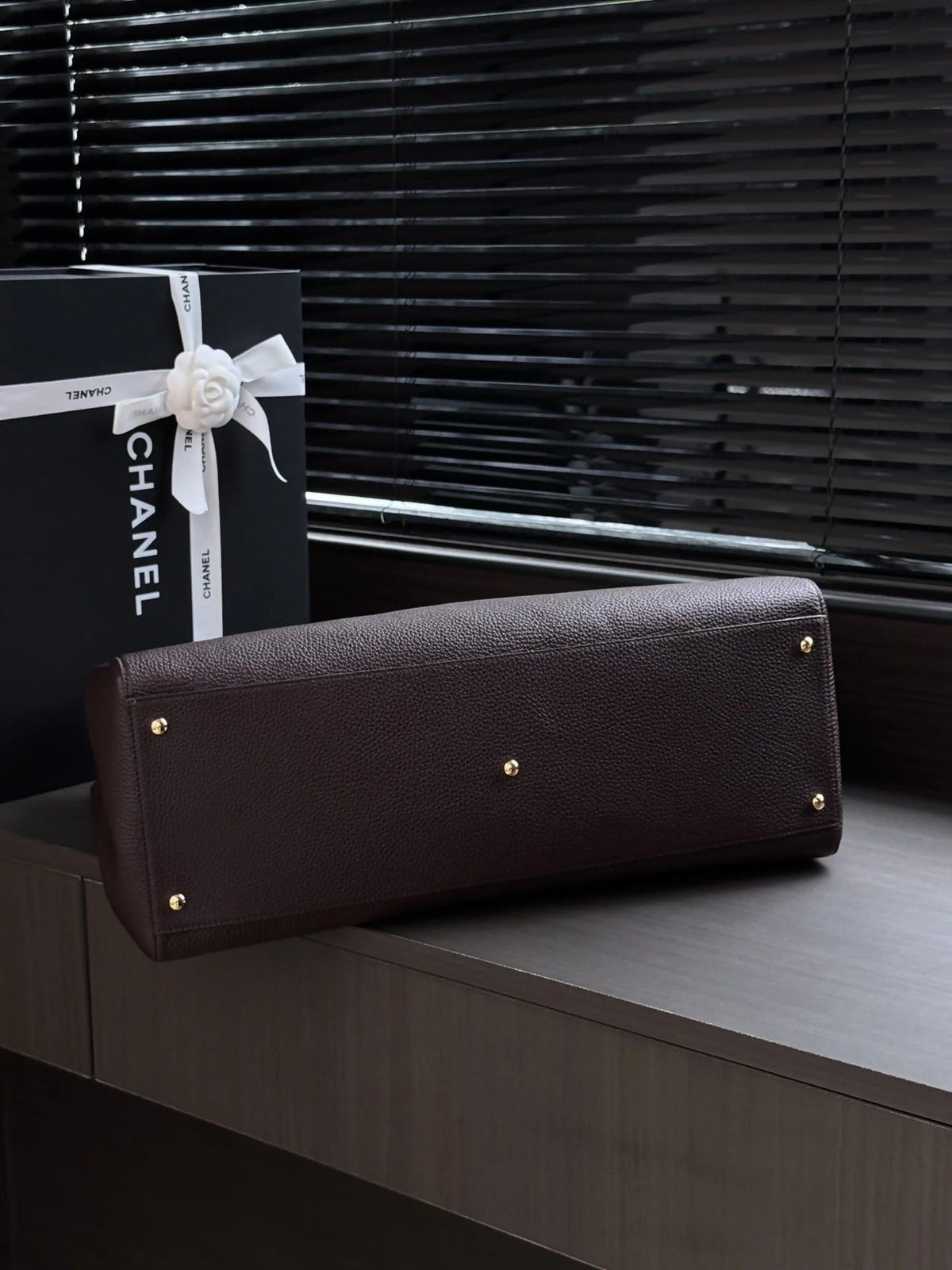 Chane 2026 Large Shopping Bag 46cm Dark Burgundy Calfskin