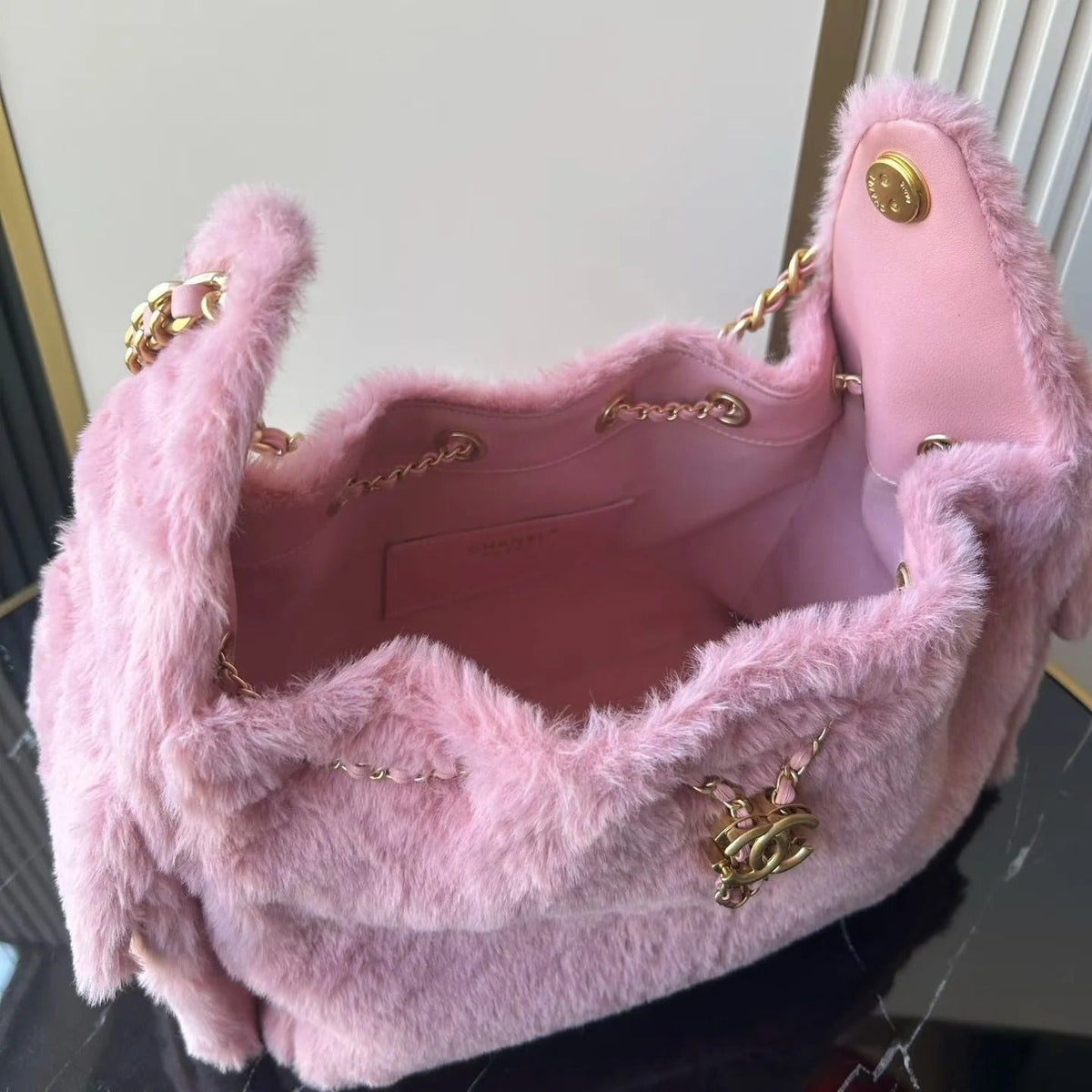 Chane 2026 Hobo Bag 30cm Pink Fur Leather