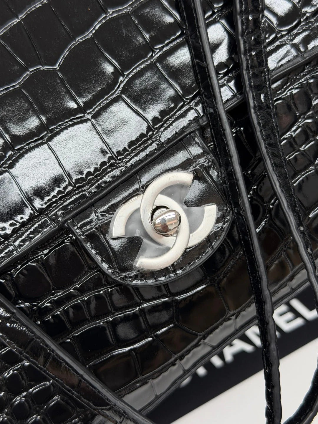 Chanel 2026 Crocodile-embossed Bag 32cm Black Leather Silver Hardware