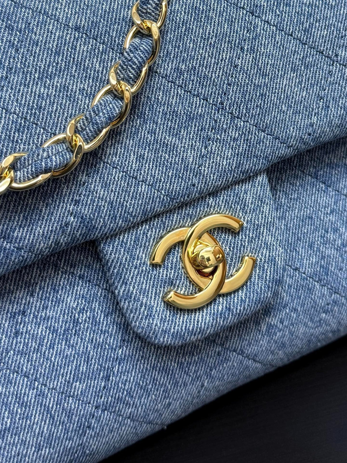 Chanel 2026 Flap Bag Blue Gold Denim