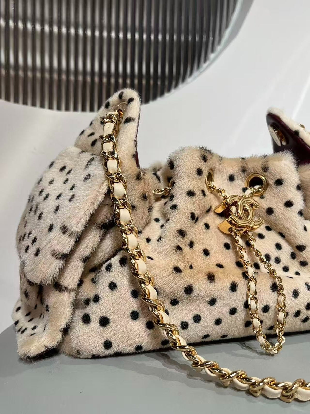 Chanel 2026 Hobo Bag 22cm Beige Black Plush Leather