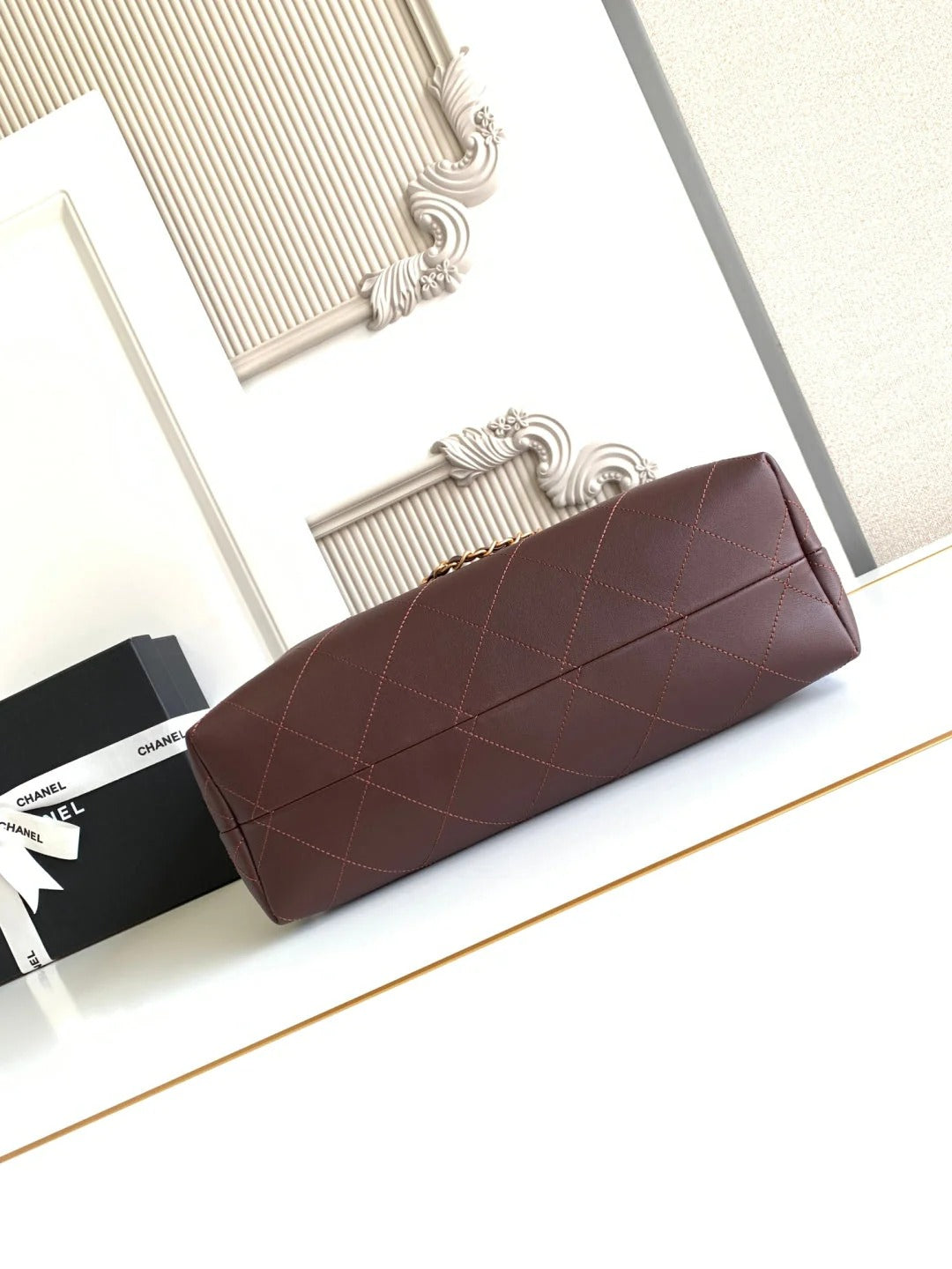 Chanel 2026 Stitched Shopping Bag 36cm Chocolate Calfskin 348238