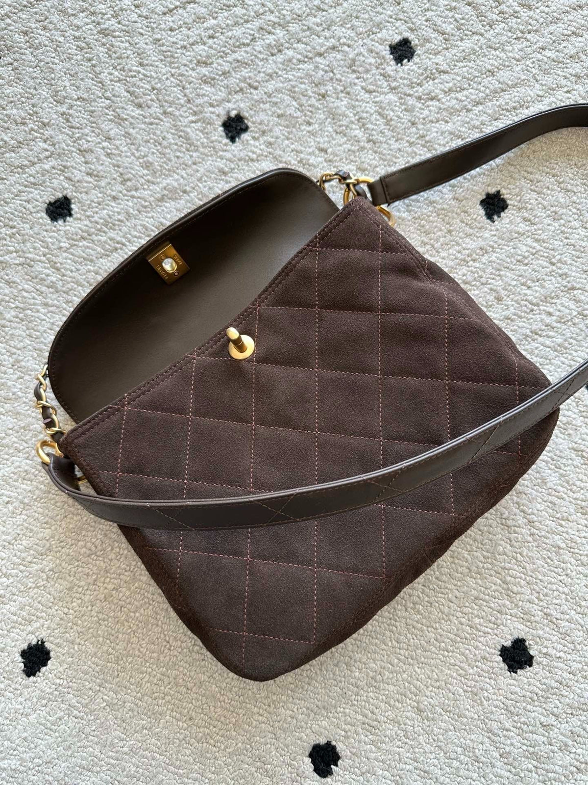 Chane 2026 Shoulder Bag 25cm Brown Suede