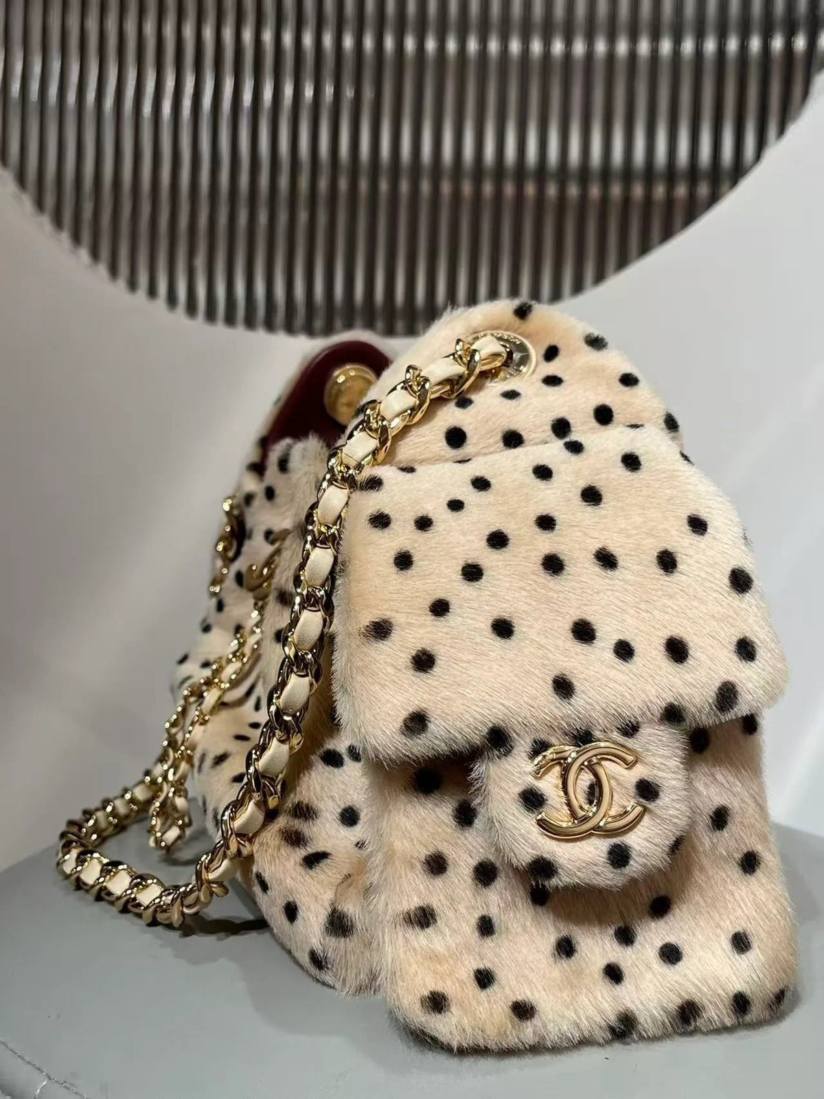 Chanel 2026 Hobo Bag 22cm Beige Black Plush Leather
