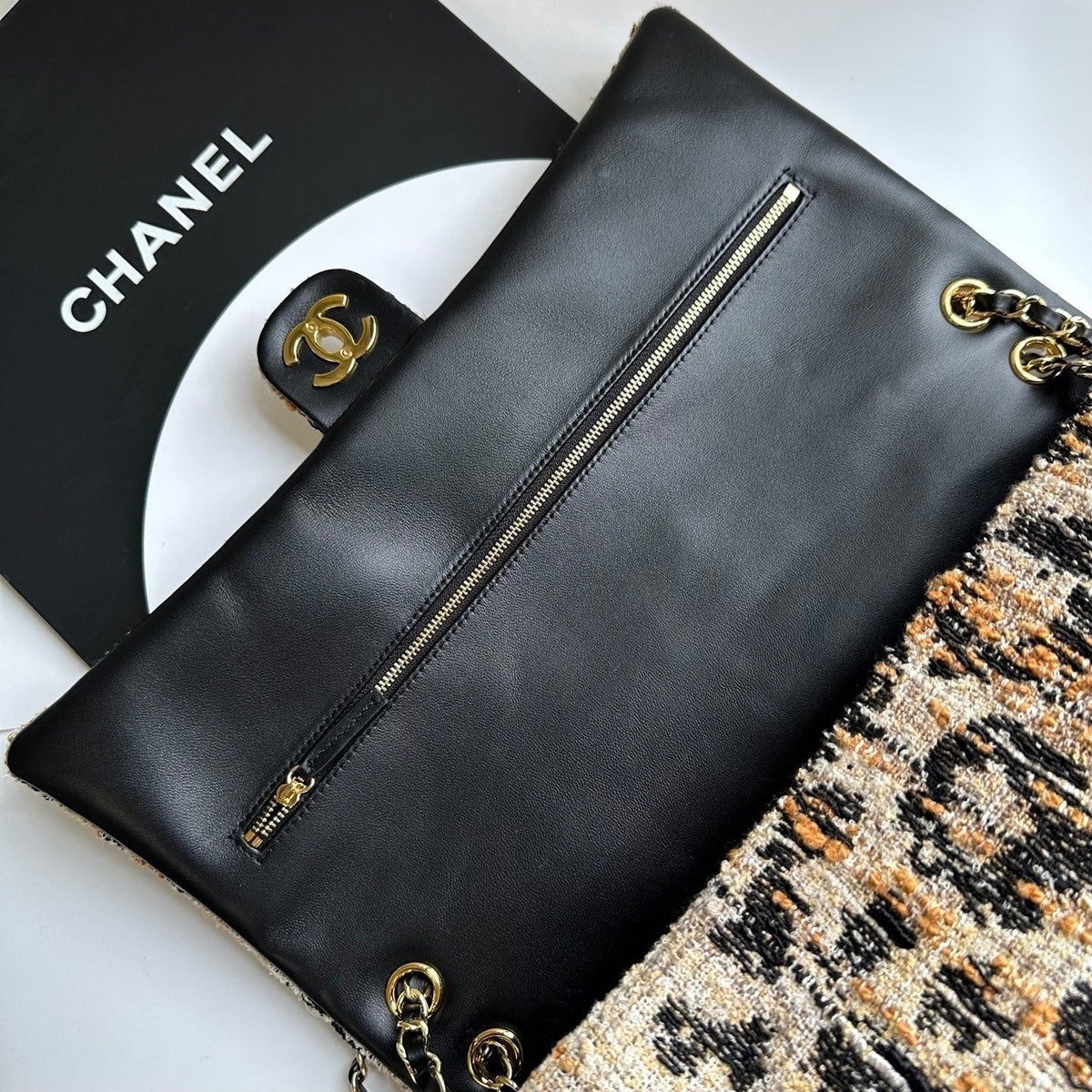 Chanel 2026 Leopard Print CF Maxi Flap Bag Tweed Leather