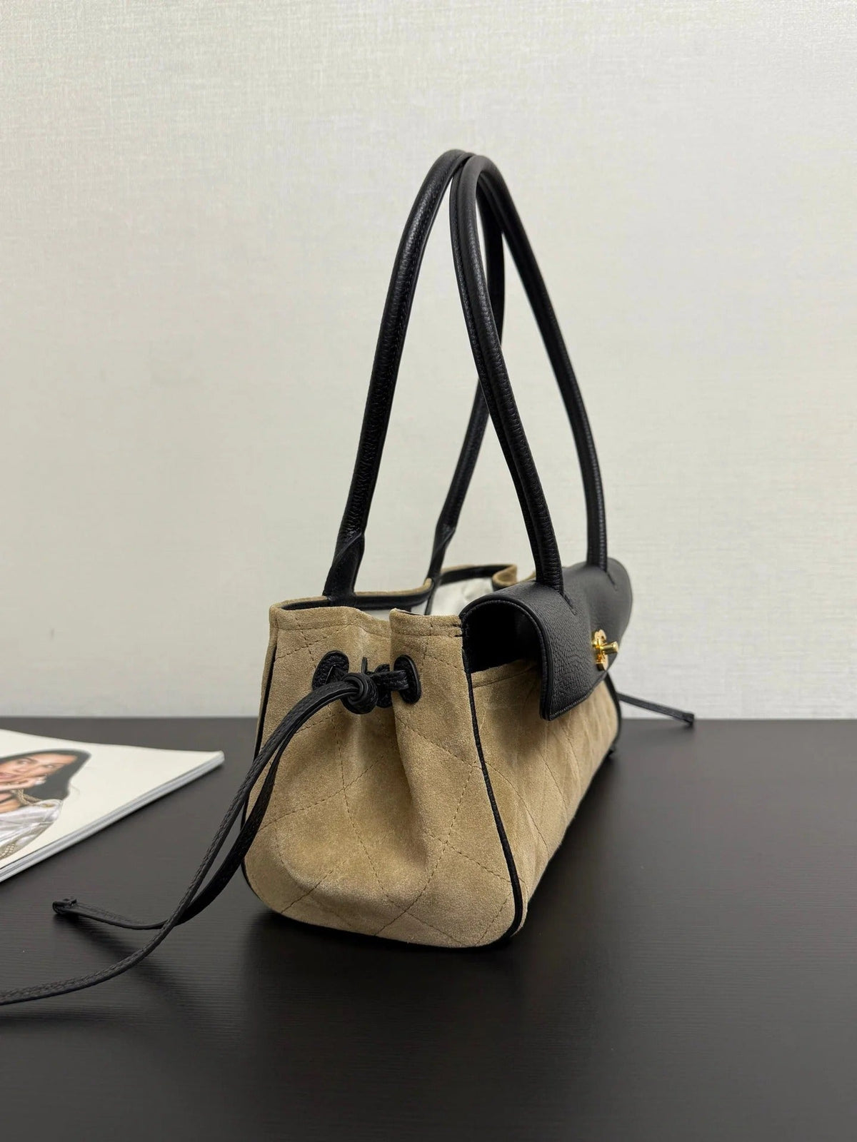 Chanel 2026 Urban Essential East West Bag 31cm Black Beige Suede Leather