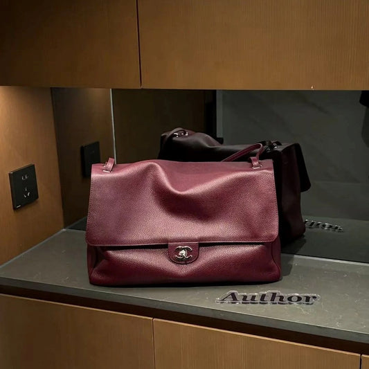 Chanel 2026 Maxi Flap Bag 38.5cm Burgudny Calfskin