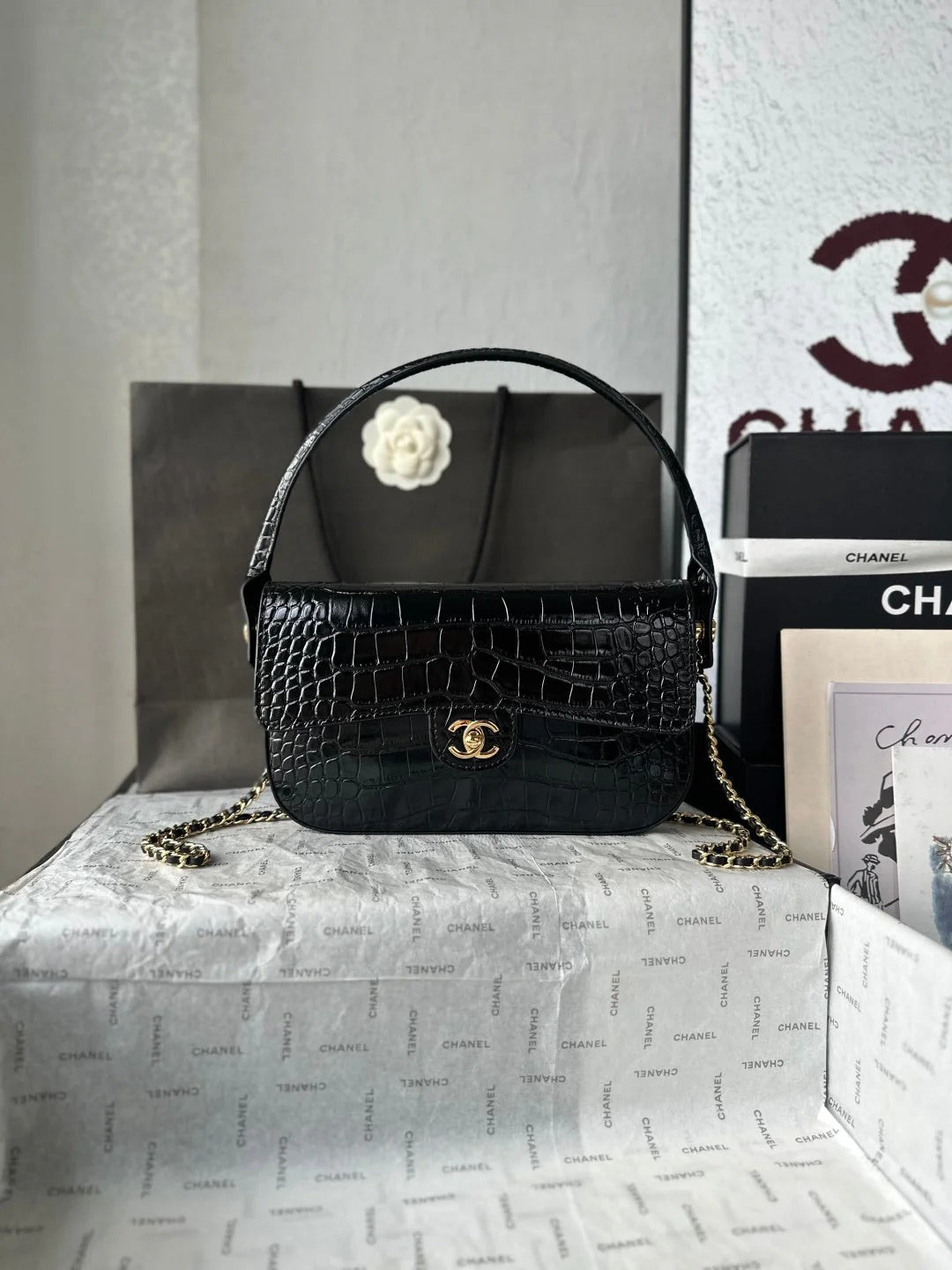 Chanel 2026 Crocodile Embossed Flap Bag 26cm Calfskin