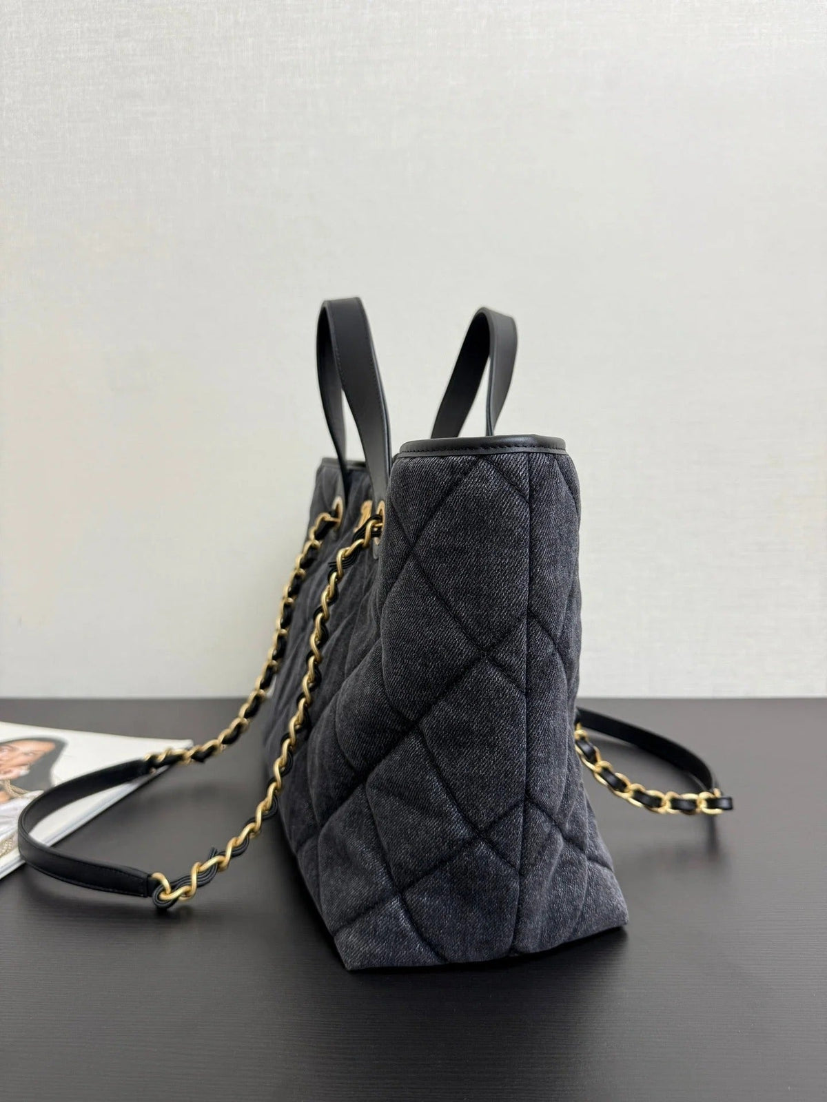 Chanel 2026 Tote Bag 44cm Black Quilted Denim Leather