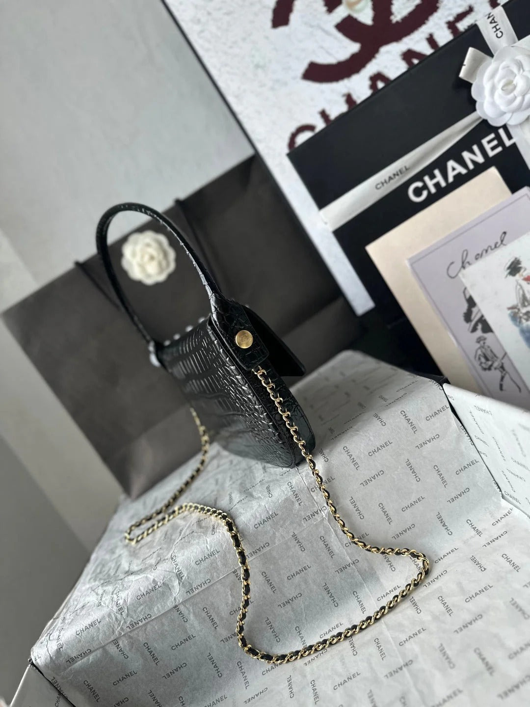 Chanel 2026 Crocodile Embossed Flap Bag 26cm Calfskin