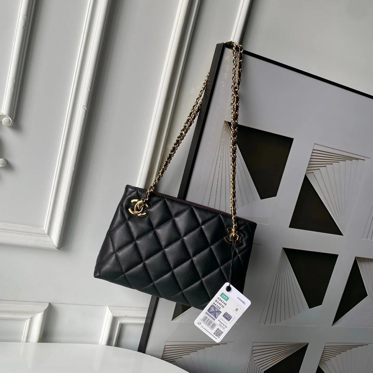 Chanel 2026 Small Shopping Tote Bag Black 24.5cm Black Lambskin 348256