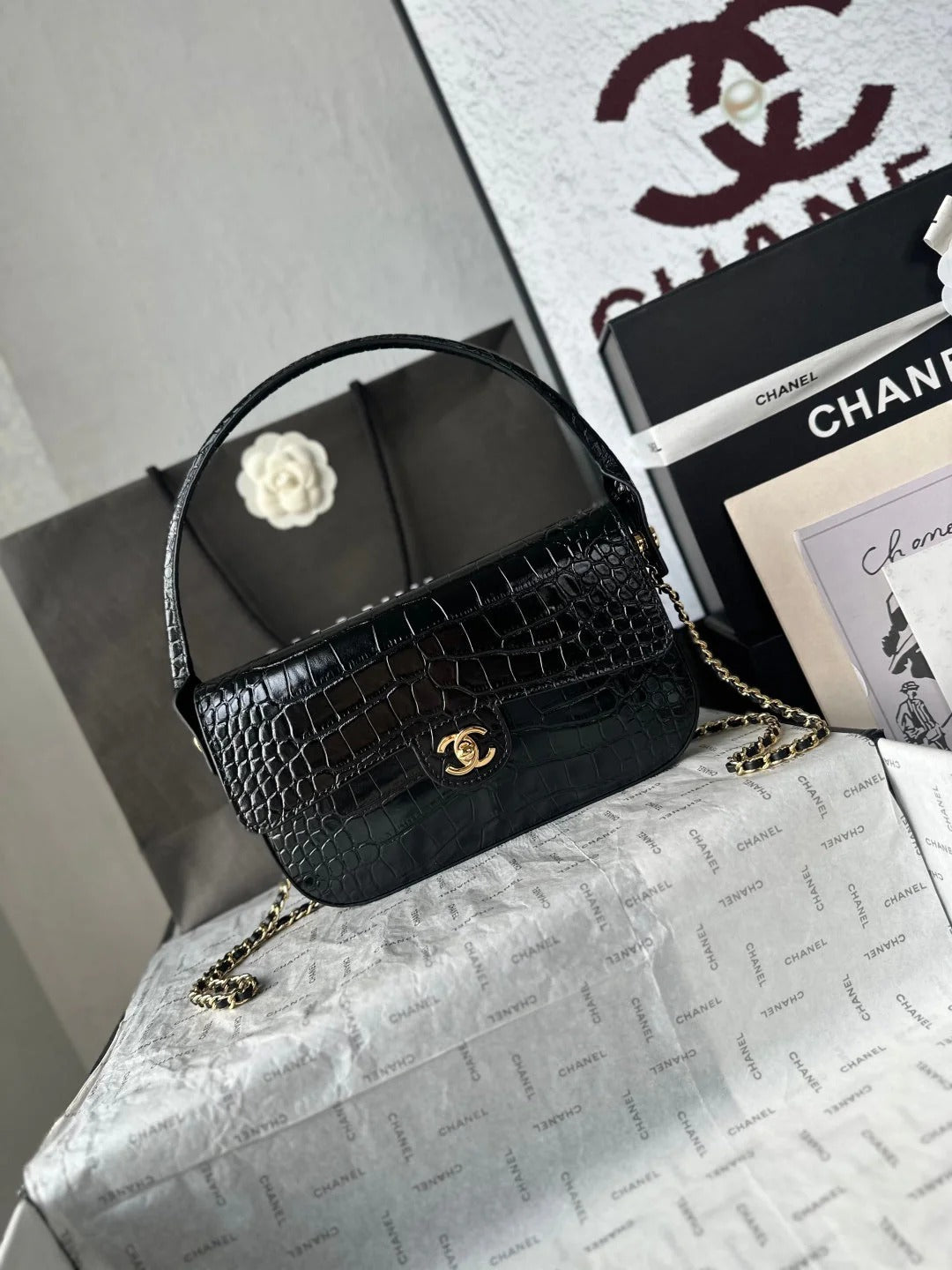 Chanel 2026 Crocodile Embossed Flap Bag 26cm Calfskin