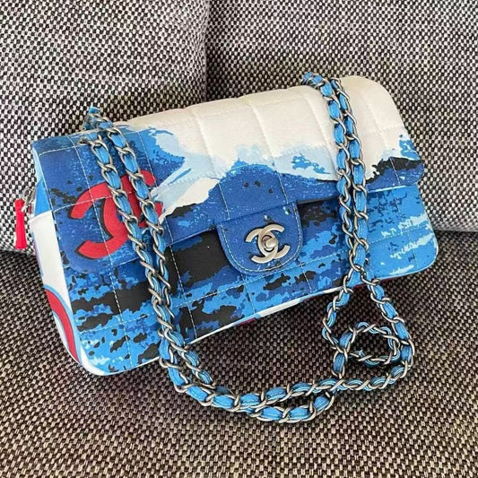 Chanel 2026 Surf Bag 25cm Blue White Canvas