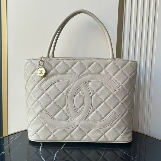 Chanel 2026 Medallion Tote Bag 30cm Light Grey Caviar Cowhide