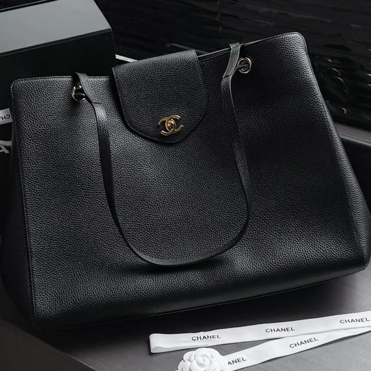 Chane 2026 Large Shopping Bag 46cm Black Calfskin