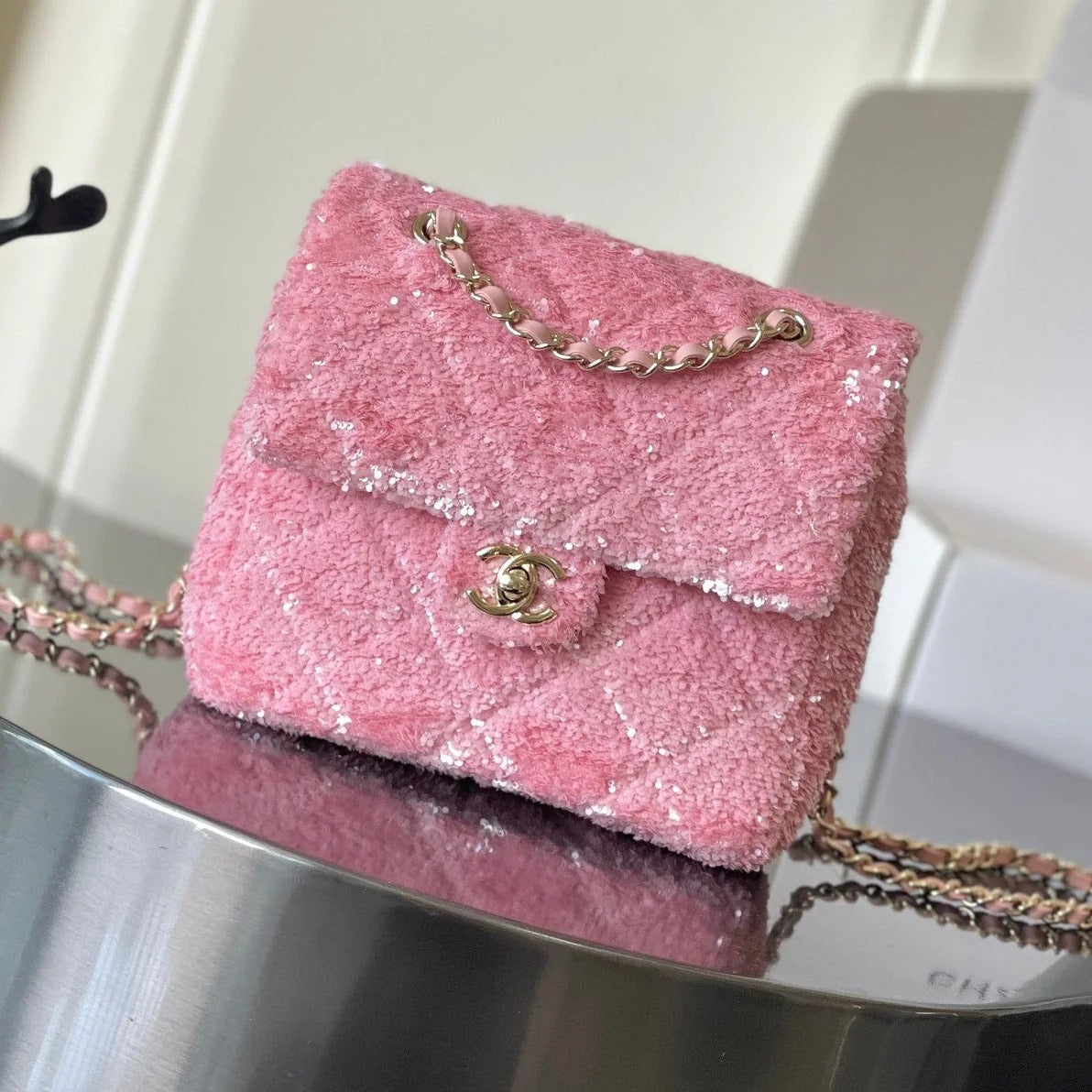 Chanel 2026 Sequin Backpack 21cm Leather