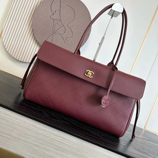 Chanel 2026 Shopping Bag 38cm Burgundy And Brown Calfskin