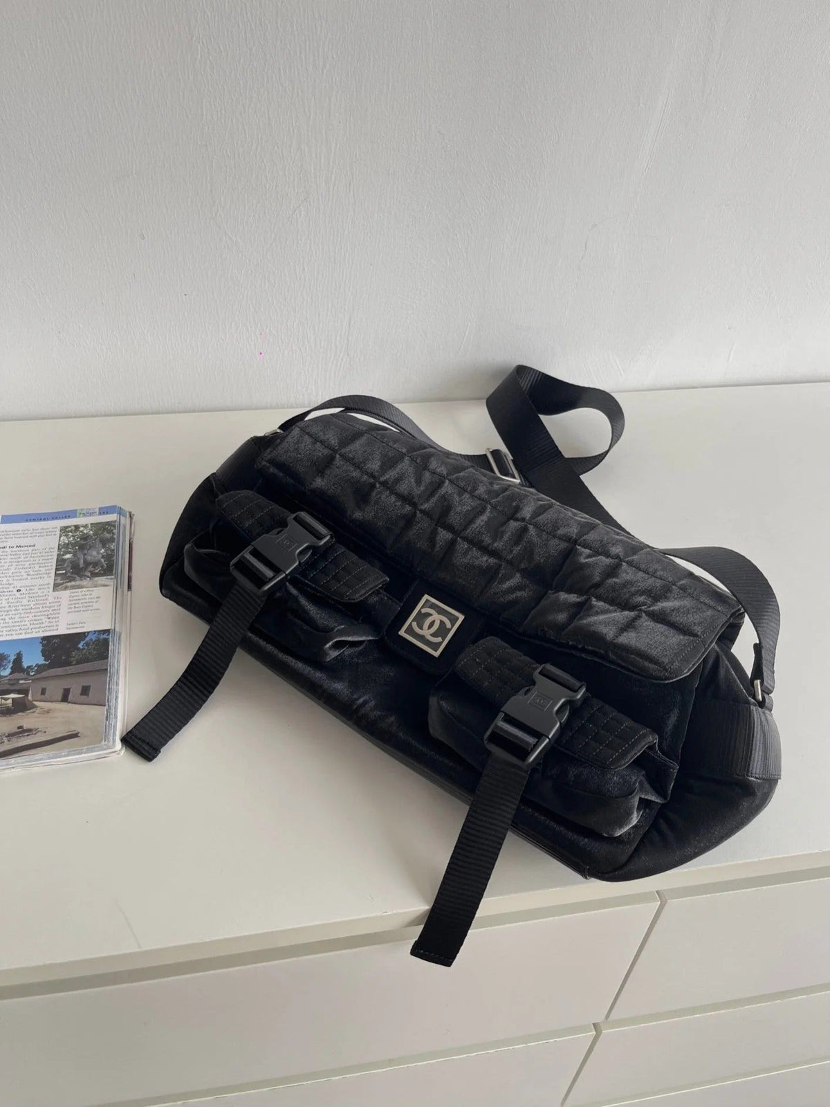Chanel 2026 Vintage Sport Dynamite Bag 37cm Black Nylon Fabric