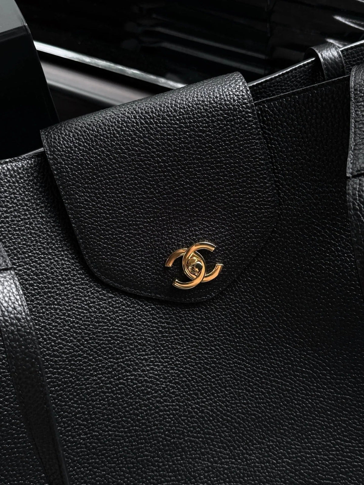Chane 2026 Large Shopping Bag 46cm Black Calfskin