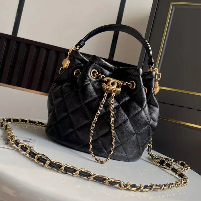 Chanel Bucket Bag 24cm Black Lambskin