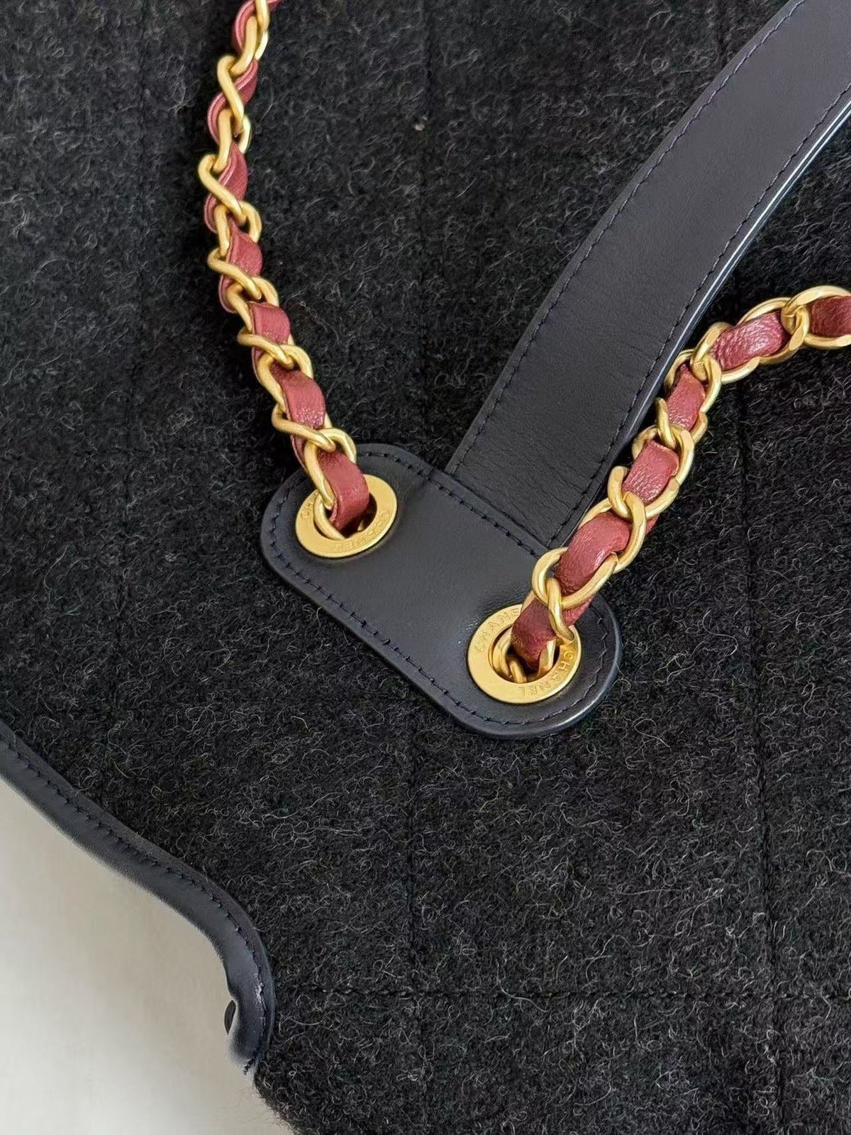 CC 2025 Maxi Flap Bag With Top Handle 56cm Black Wool Leather