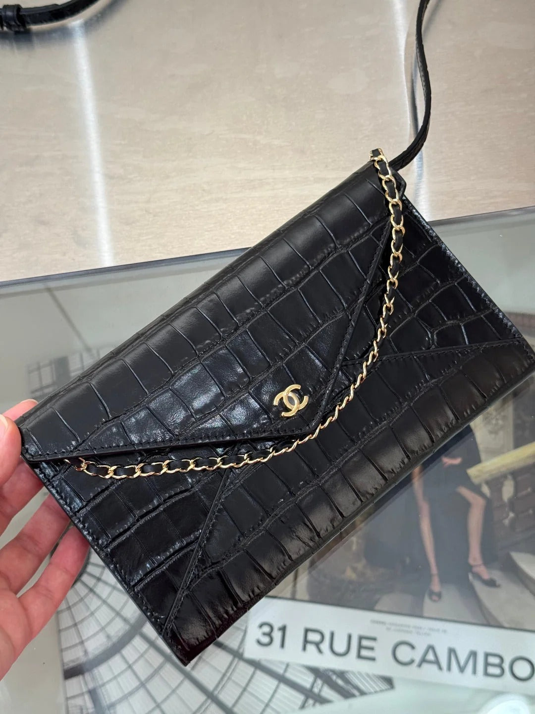 Chanel 2026 Clutch With Strap 21.5cm Crocodile-embossed Calfskin