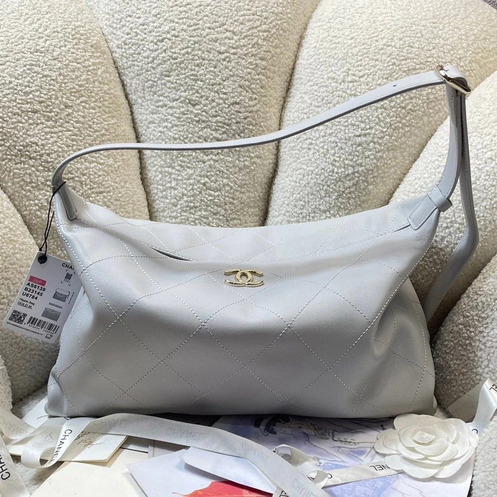 Chanel 2026 Hobo Shoulder Bag 34cm Lambskin With Light Gold Logo