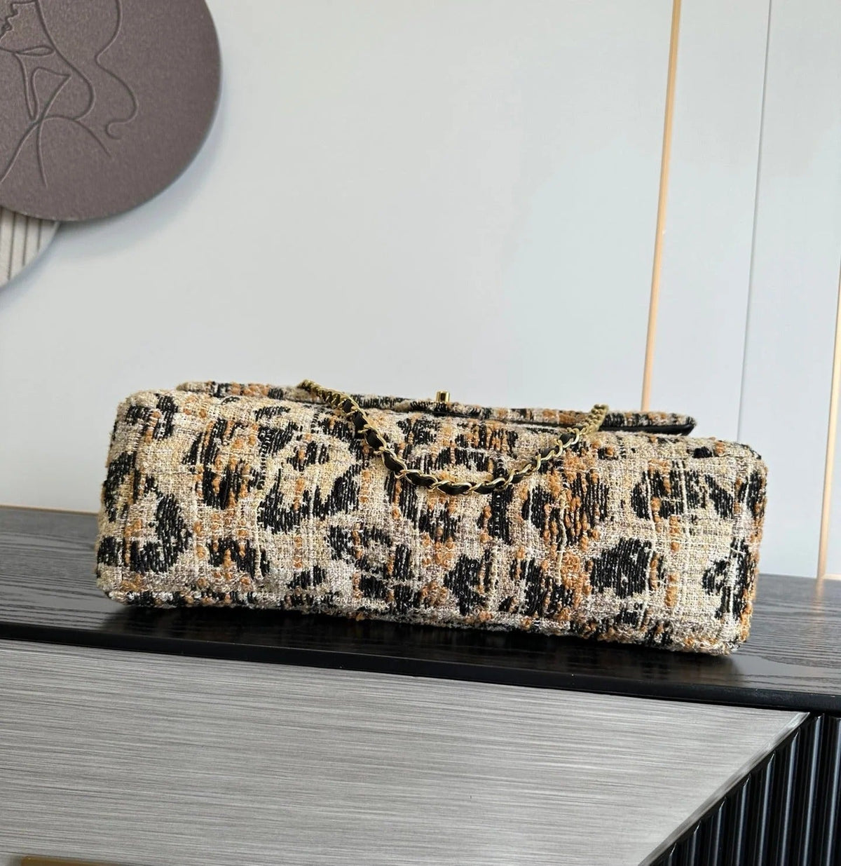 Chanel 2026 Leopard Print CF Maxi Flap Bag Tweed Leather