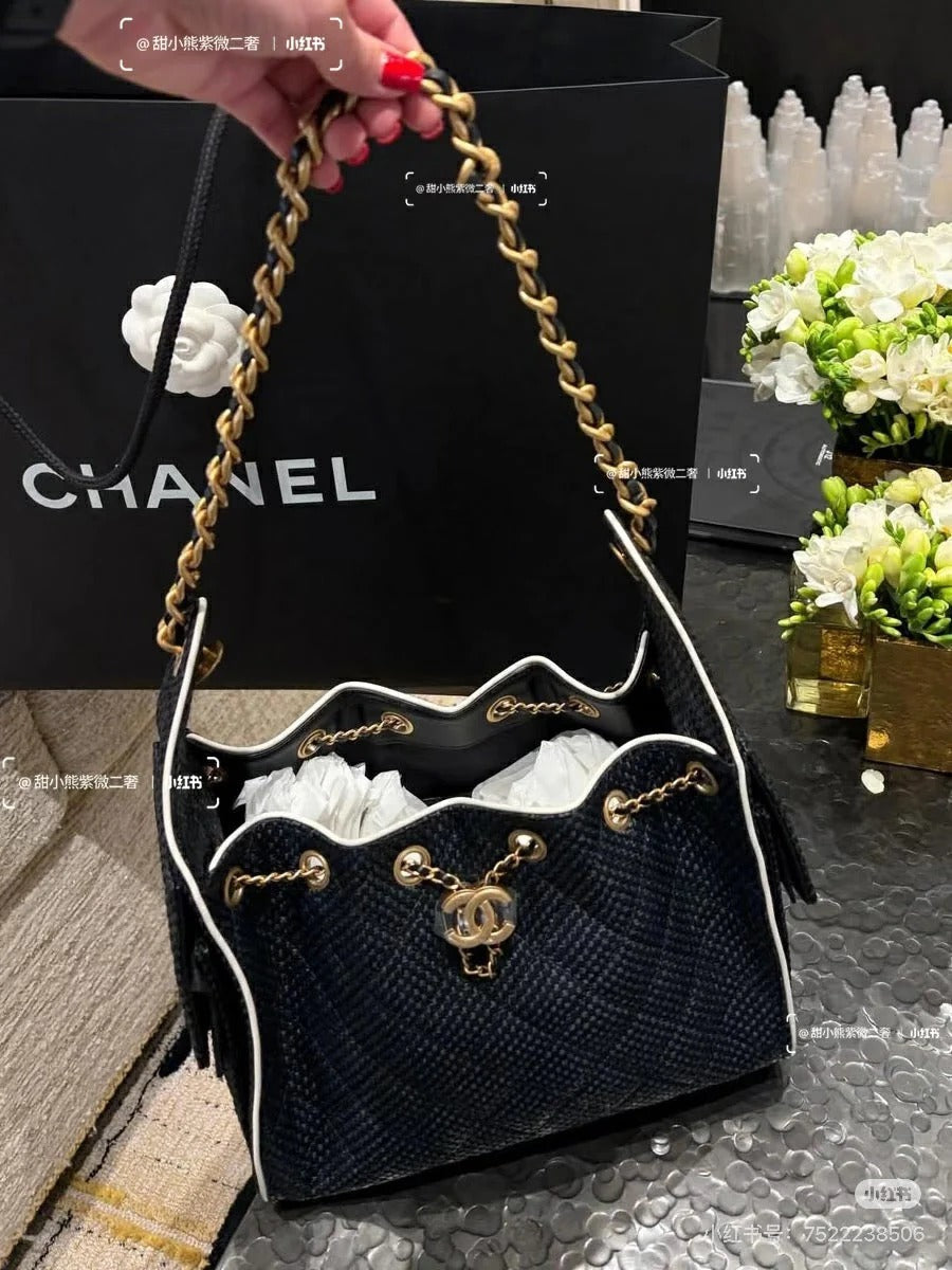 Chanel 2026 Hobo Bag 22cm Black Woven Leather