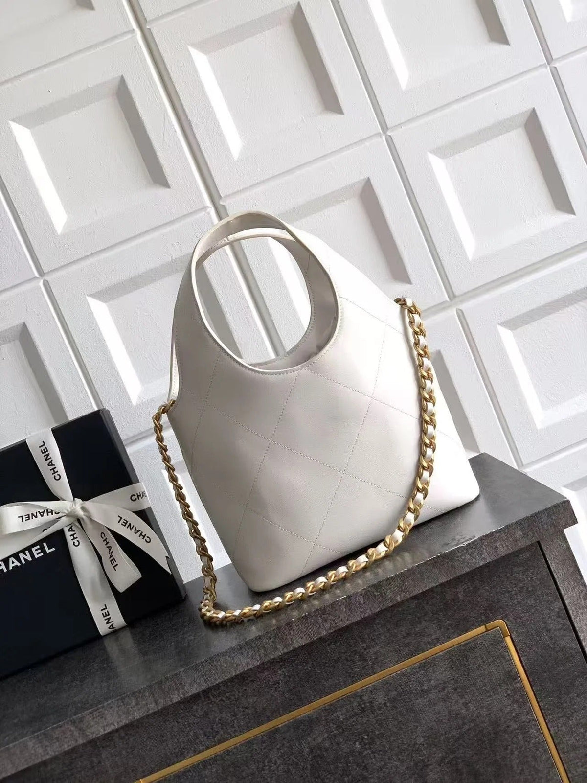 Chanel 2026 Small Shopping Bag 22cm White Calfskin