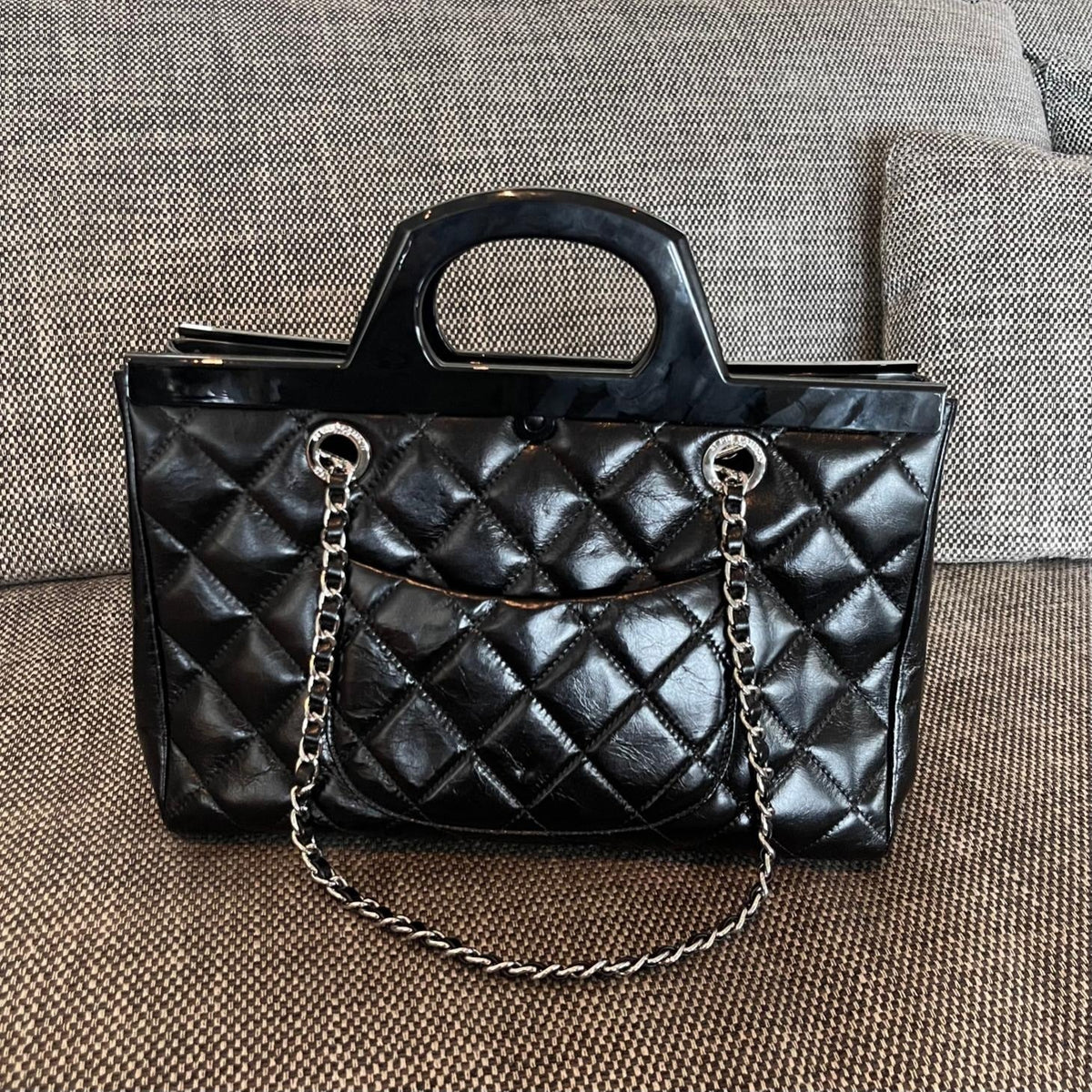 Chanel 2026 CC Delivery Tote Bag 30cm Black Glossy Calfskin