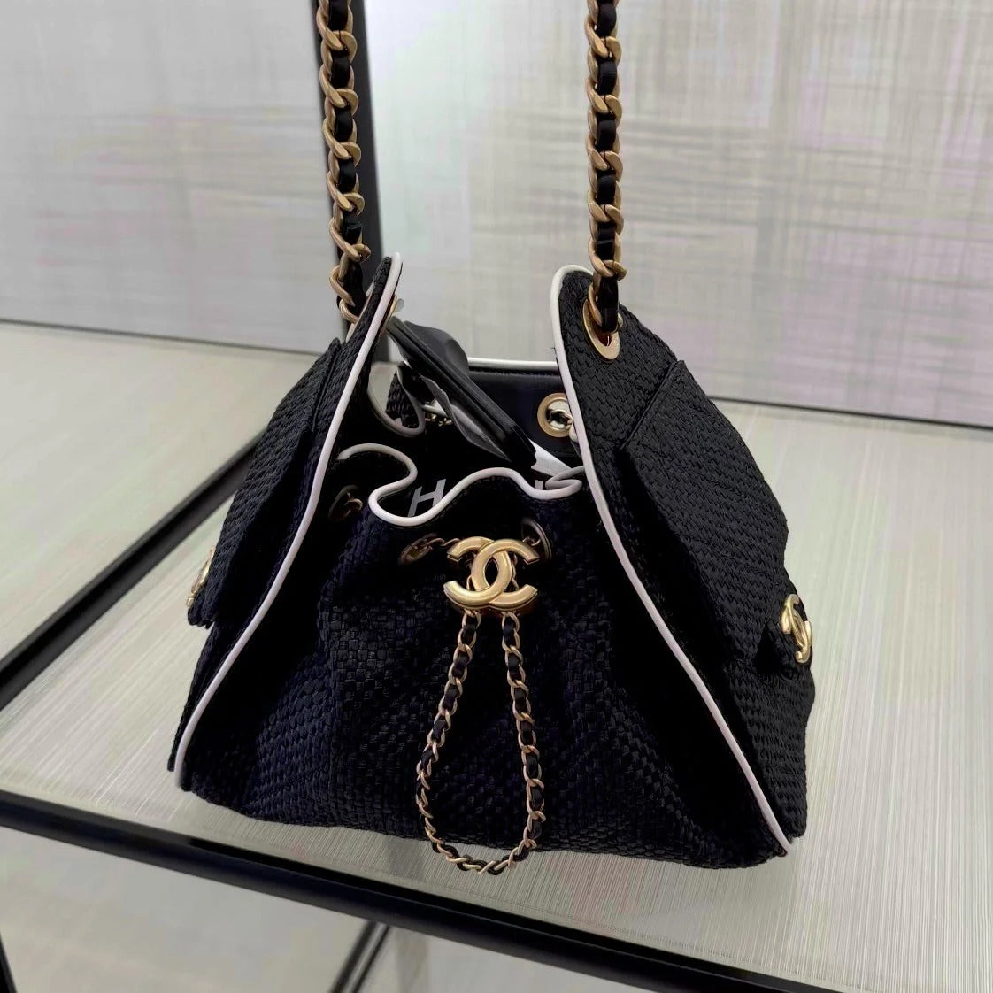 Chanel 2026 Hobo Bag 22cm Black Woven Leather