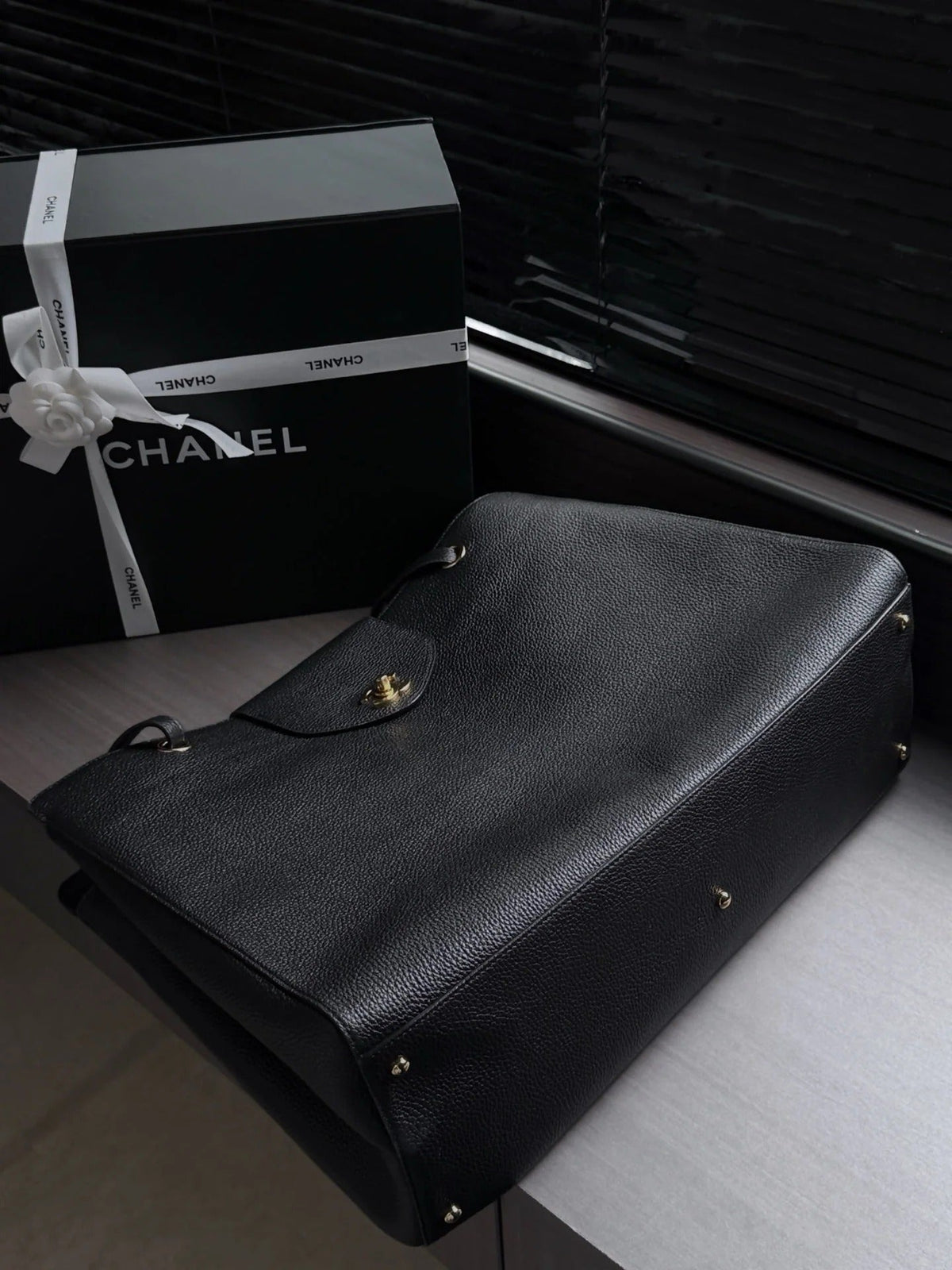 Chane 2026 Large Shopping Bag 46cm Black Calfskin