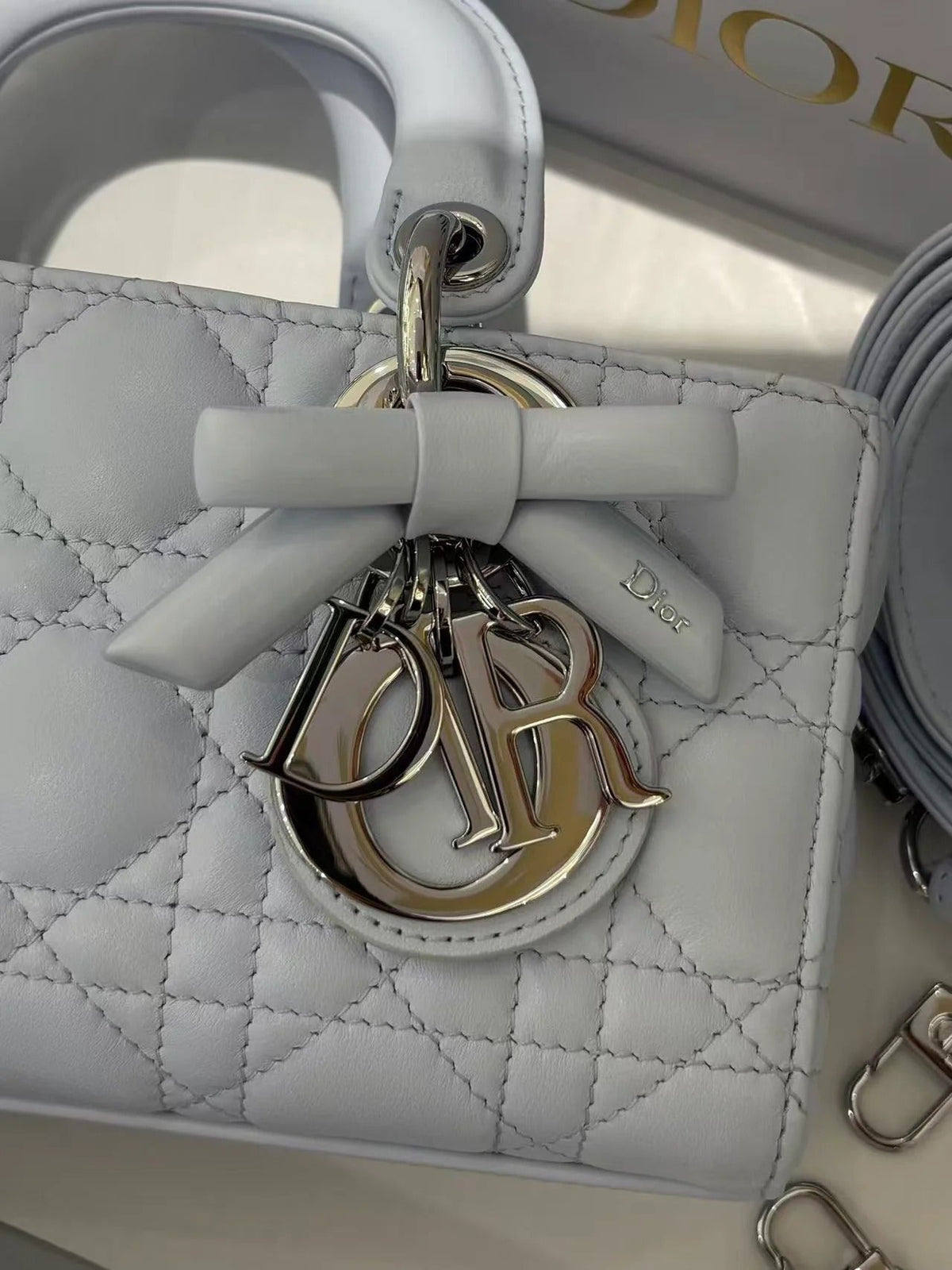 Dior 2026 Lady D-Joy 19cm Blue With Bow Detail Lambskin