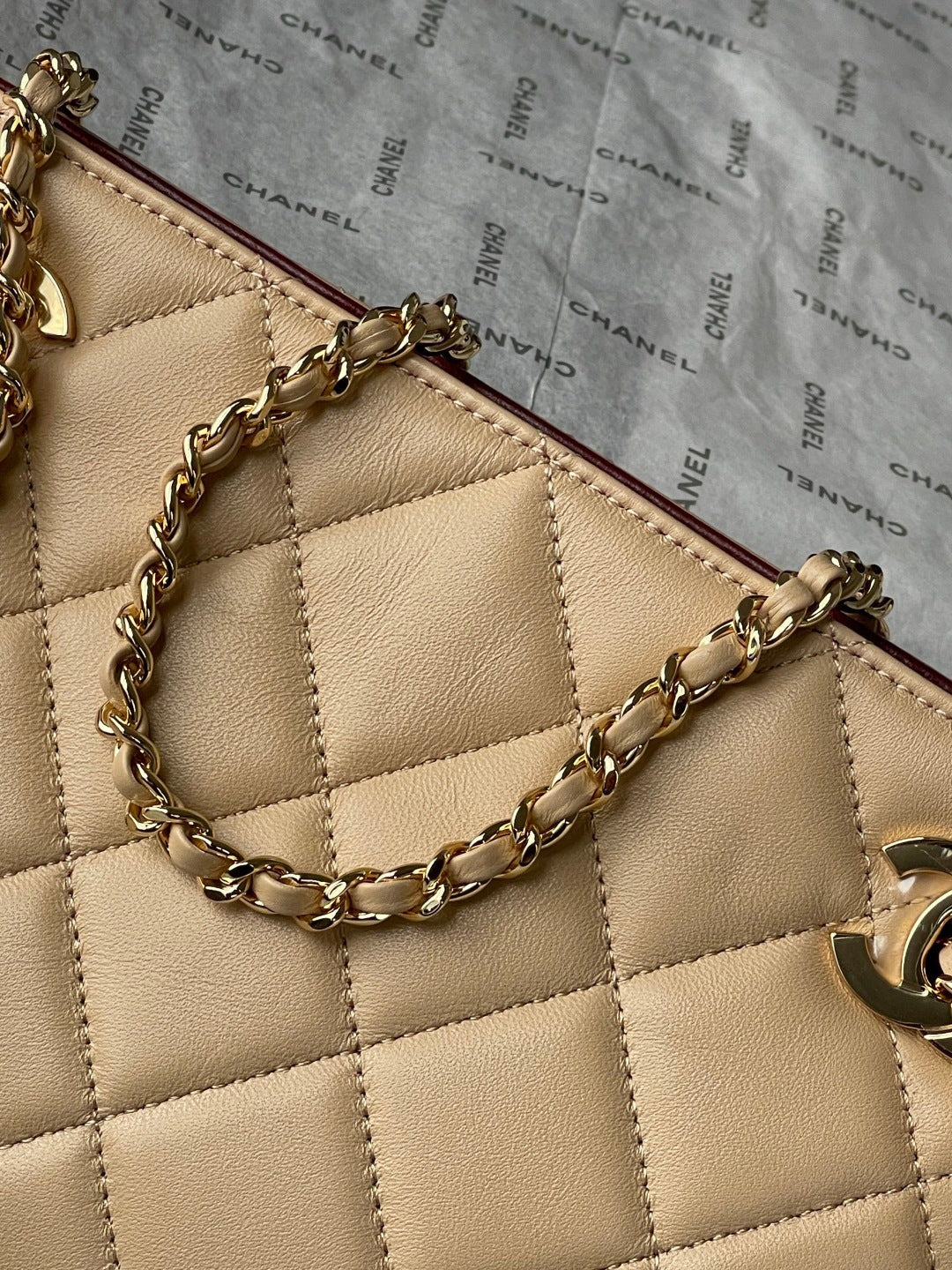 Chanel 2026 Shopping Bag 24.5cm Beige Lambskin