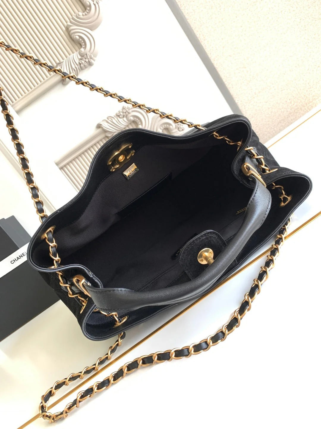 Chanel 2026 Stitched Shopping Bag 36cm Black Suede Calfskin 348237