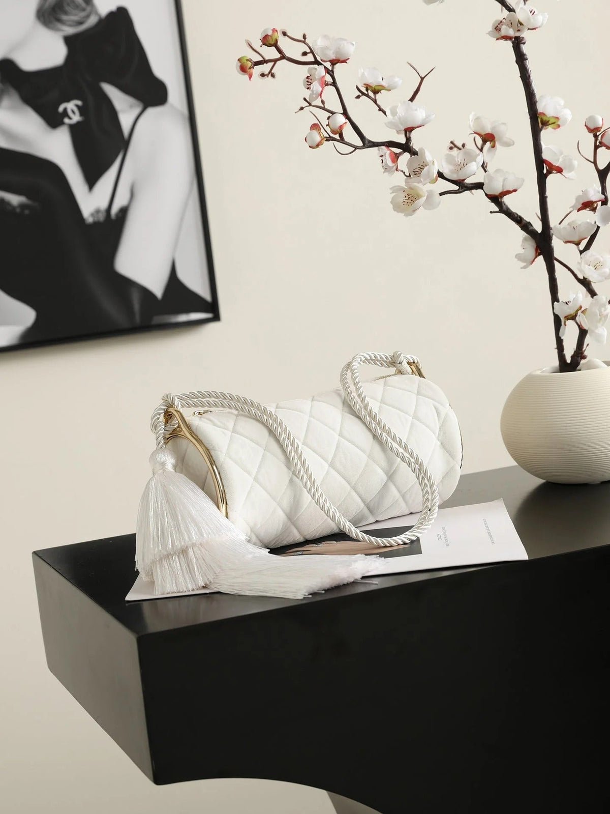Chanel 2026 Clutch With Strap 23.5cm White Velvet Leather