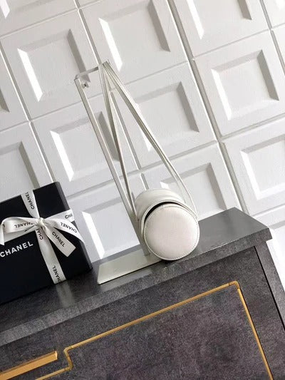 Chanel 2026 Bowling Ball Cylinder Bag White Caviar Leather
