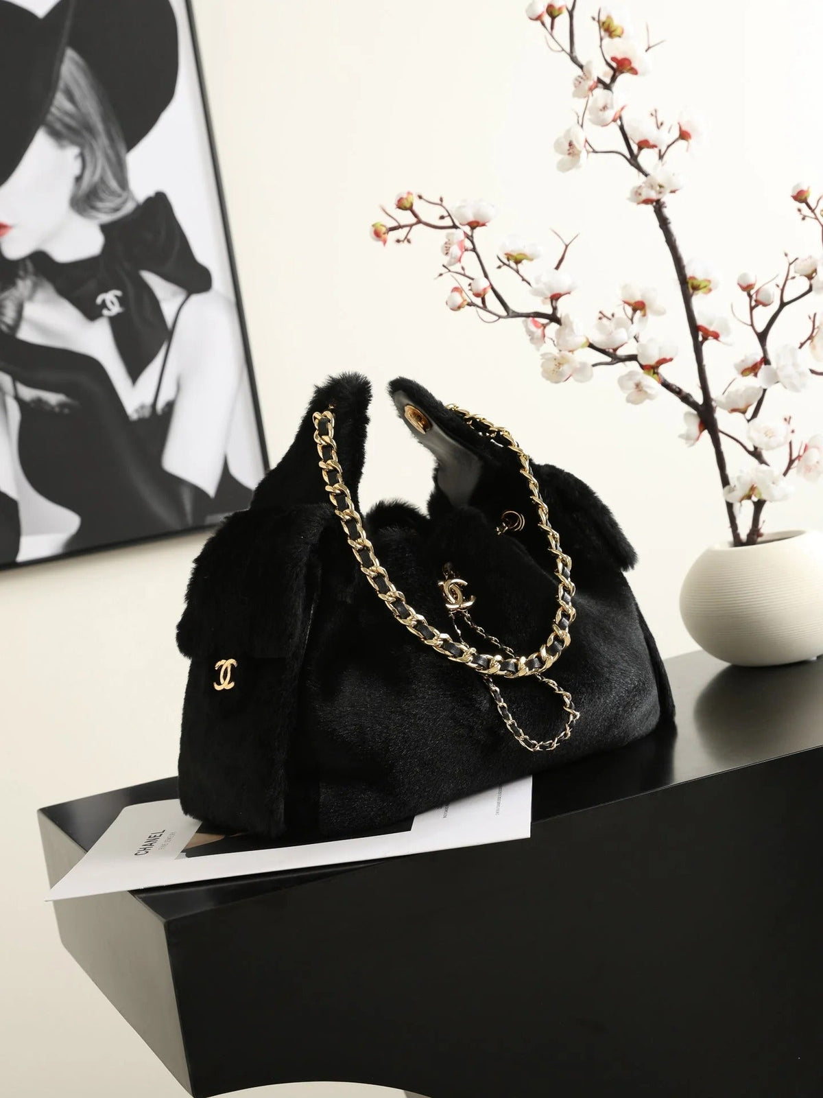 Chanel 2026 Hobo Bag 30cm Black Ponyhair