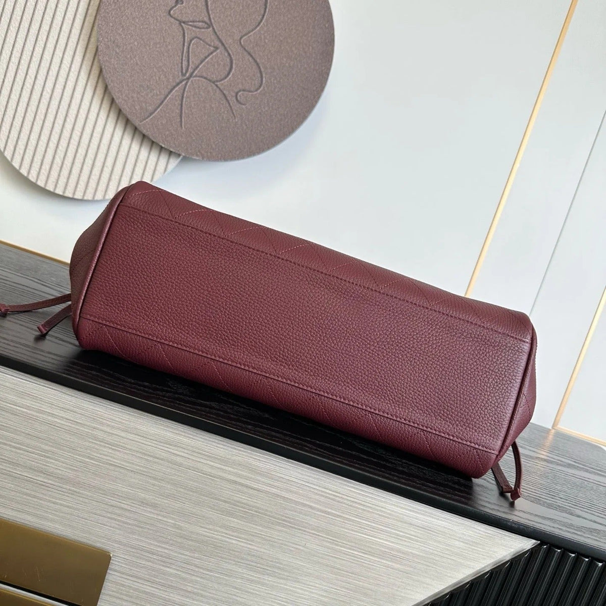 Chanel 2026 Shopping Bag 38cm Burgundy And Brown Calfskin