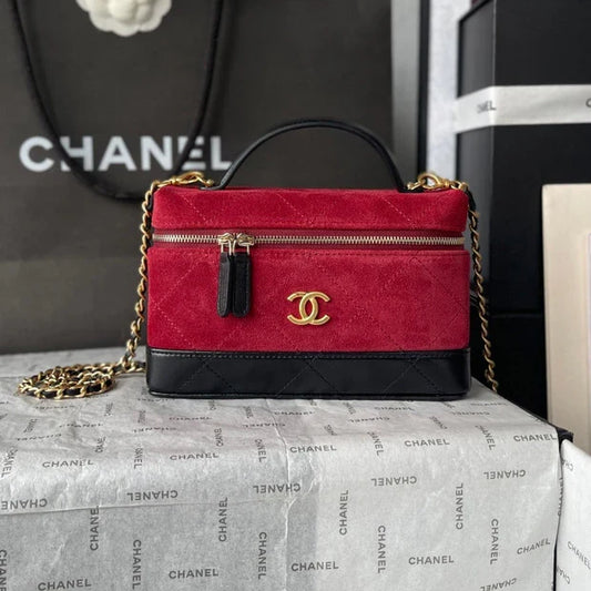 Chanel 2026 Vanity Bag 19.5cm Red mix Black Suede Leather