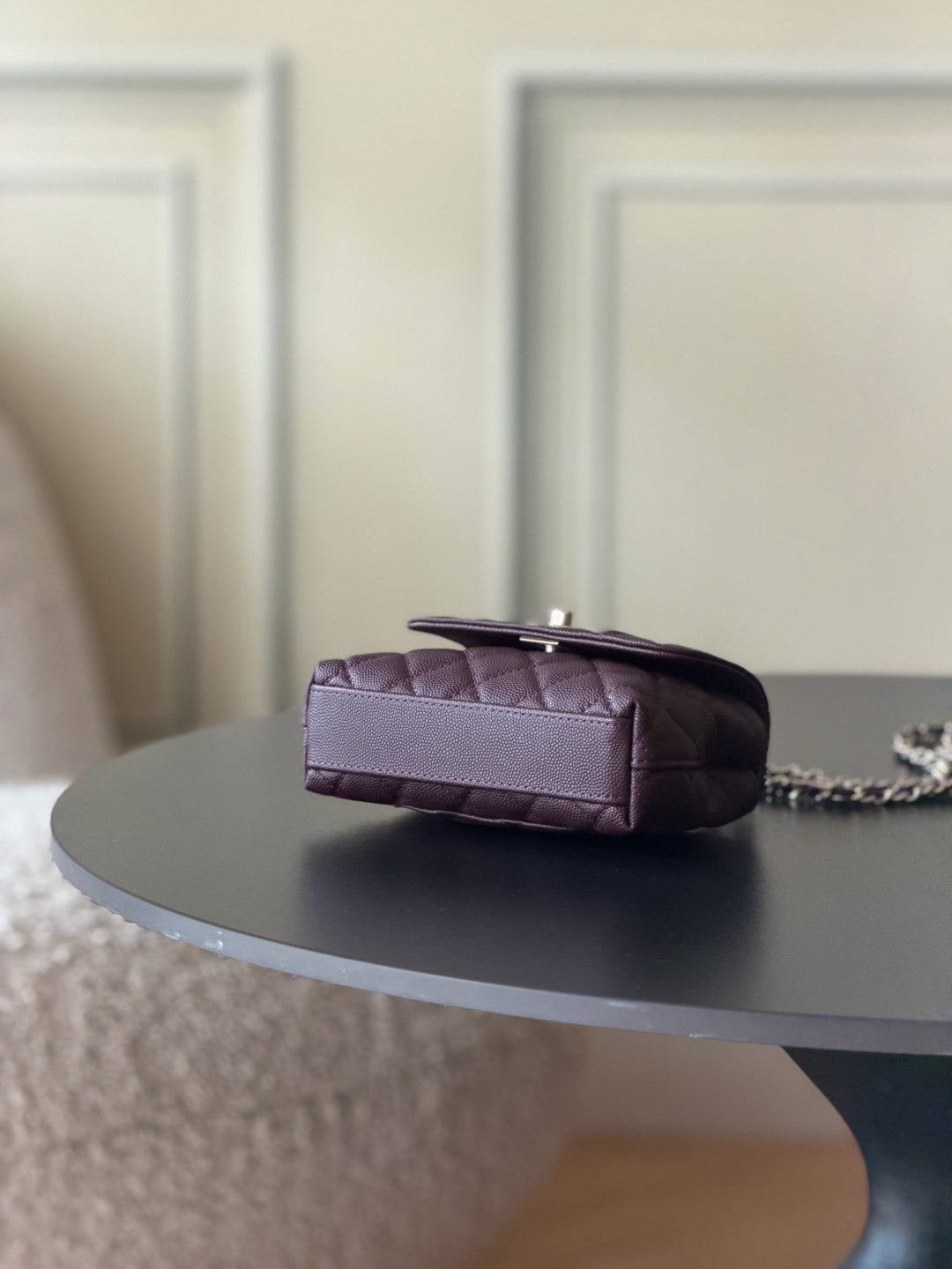 CC 26s Mini Flap Bag 14.5cm with Top Handle Deep Burgundy Caviar Leather