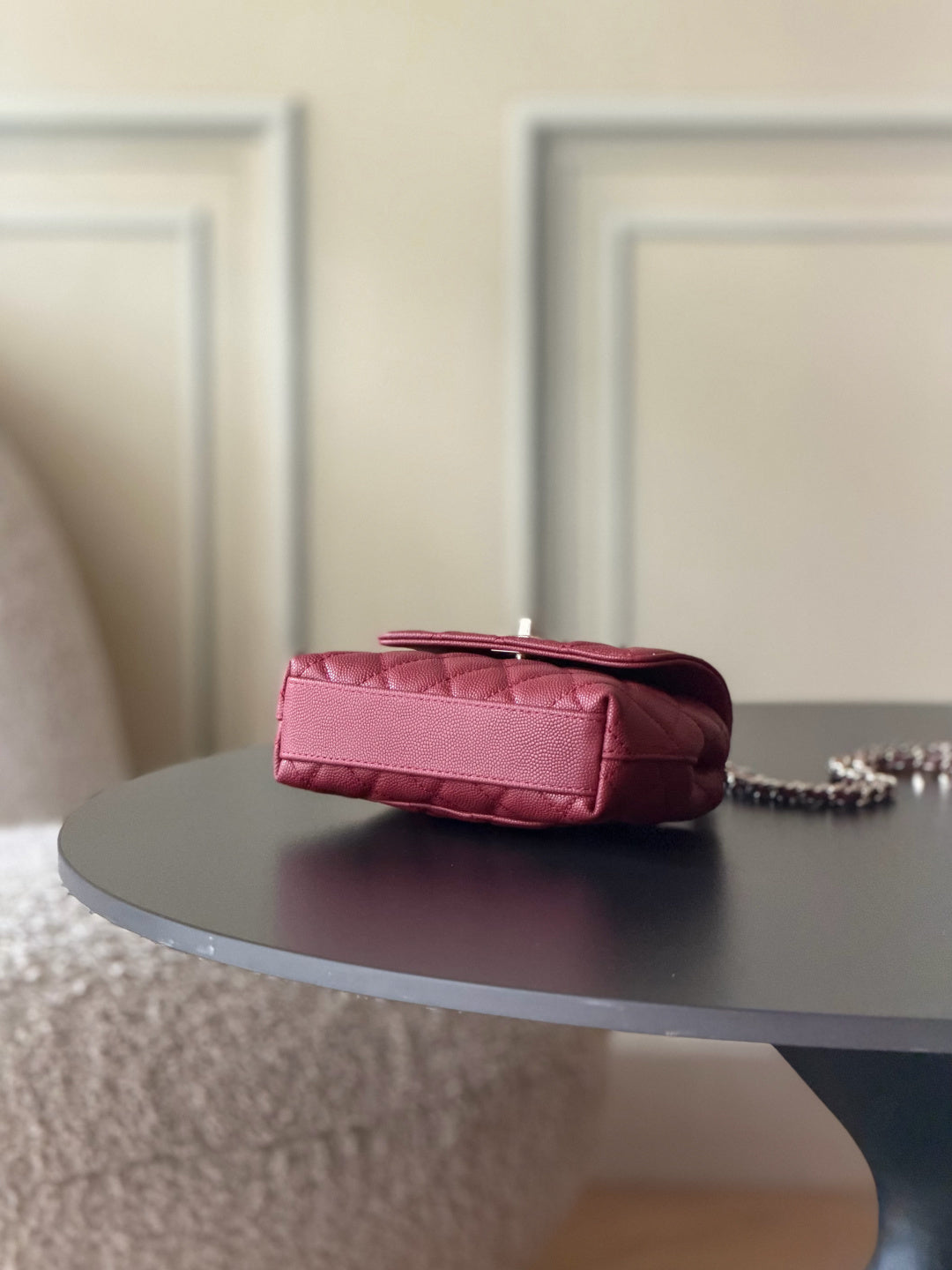 CC 26s Mini Flap Bag 14.5cm with Top Handle Burgundy Caviar Leather