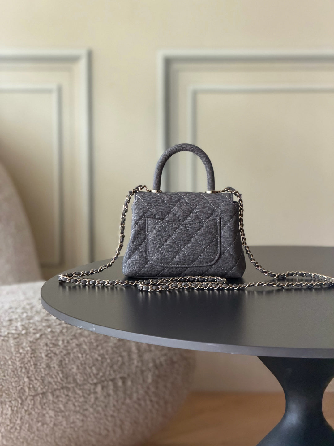 CC 26s Mini Flap Bag 14.5cm with Top Handle Dark Grey Caviar Leather