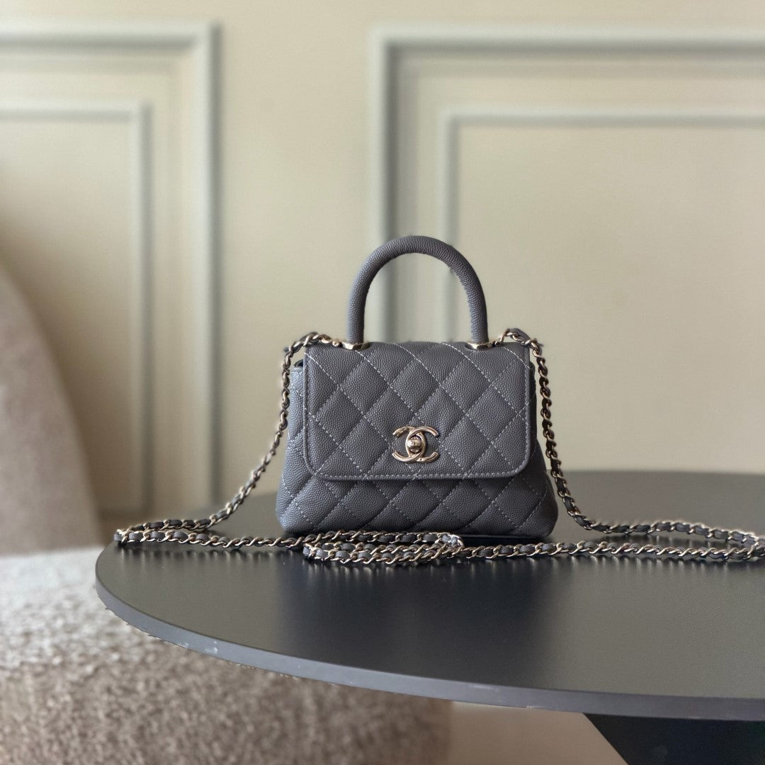 CC 26s Mini Flap Bag 14.5cm with Top Handle Dark Grey Caviar Leather
