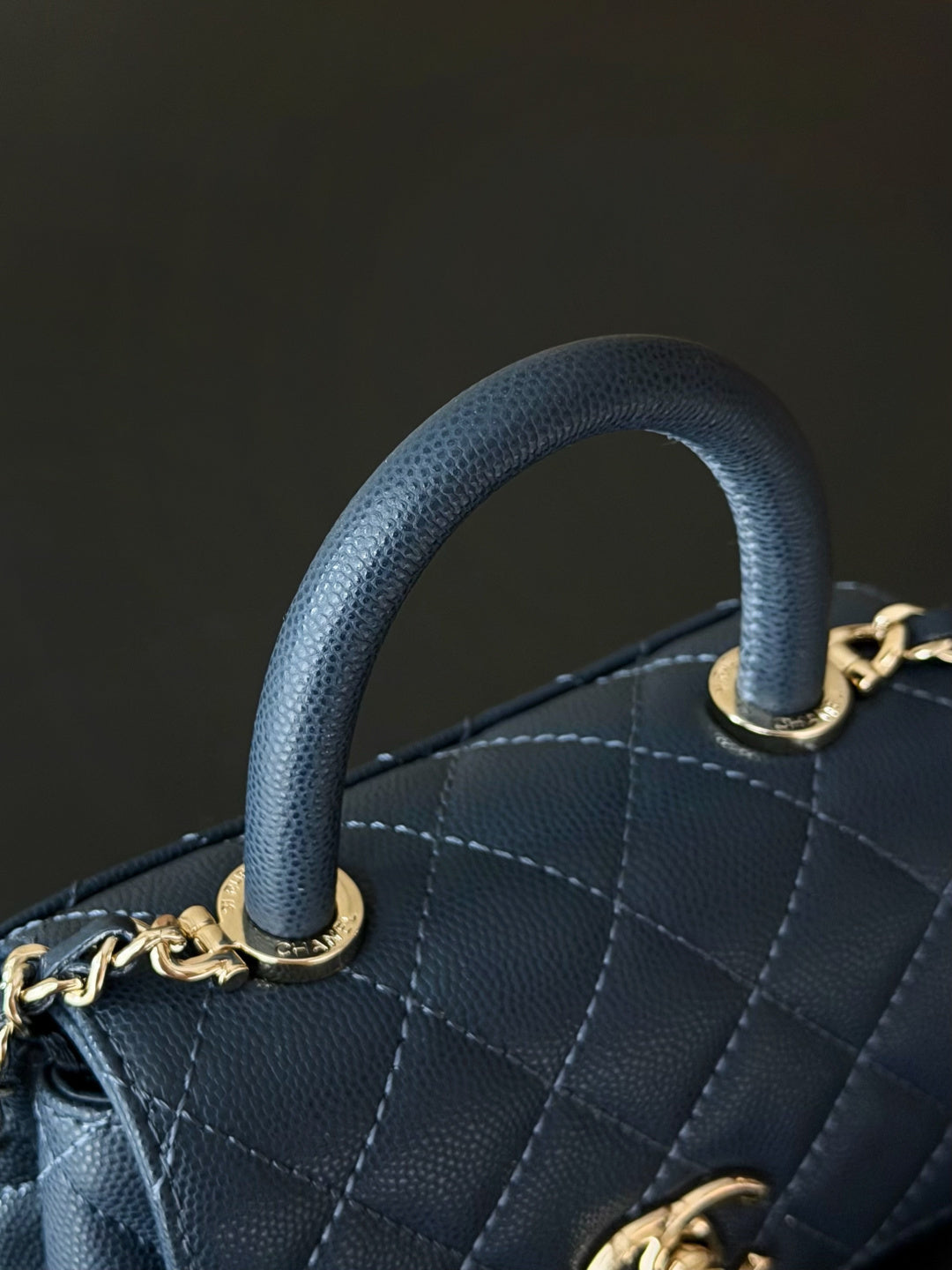CC 26s Mini Flap Bag 14.5cm with Top Handle Dark Blue Caviar Leather