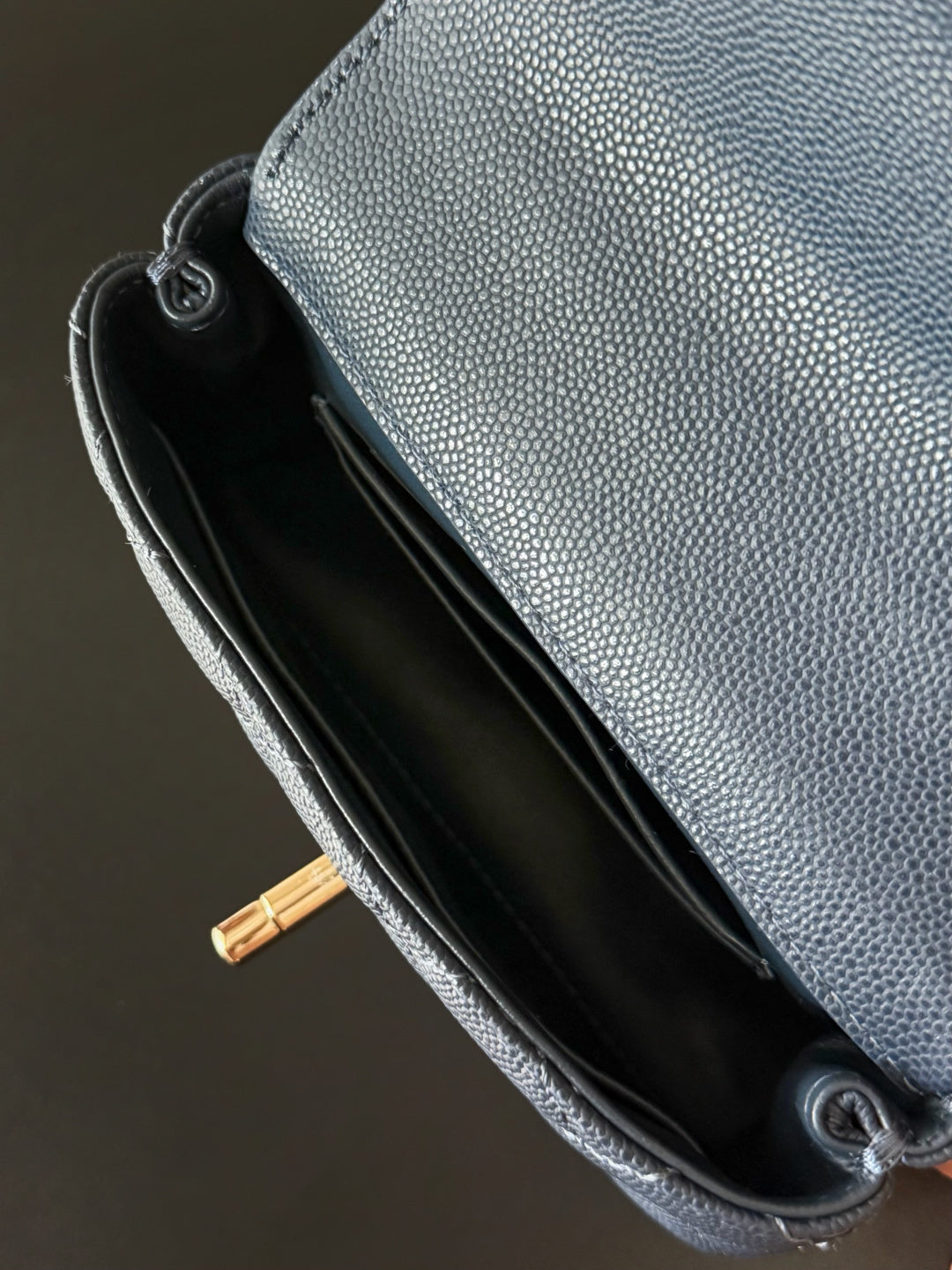CC 26s Mini Flap Bag 14.5cm with Top Handle Dark Blue Caviar Leather