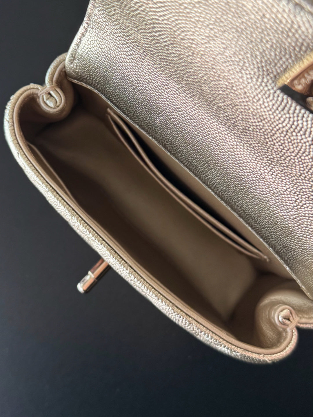 CC 26s Mini Flap Bag 14.5cm with Top Handle Sliver Caviar Leather