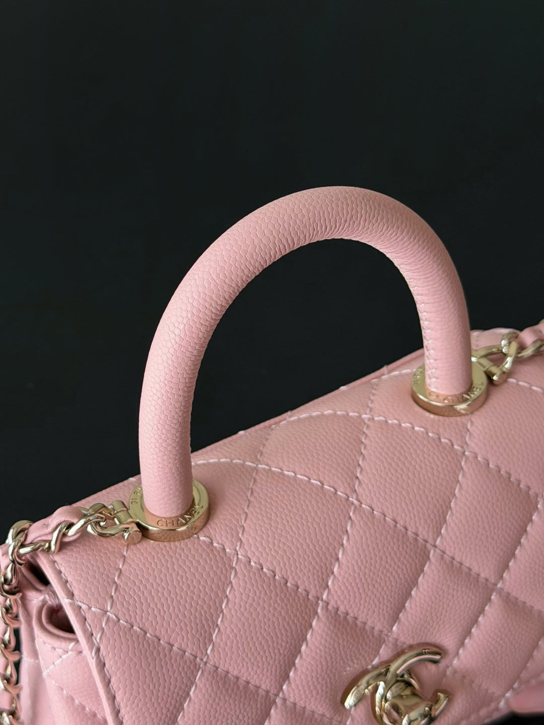 CC 26s Mini Flap Bag 14.5cm with Top Handle Light Pink Caviar Leather